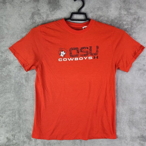 Men's Orange Under Armour OSU Cowboys Shirt Short Sleeve Crew Neck Size S - Picture 2 of 9